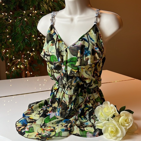 💚LAPIS V NECK TOP WITH BEADS ON STRAPS - RUFFLES FRONT - SIZE MEDIUM - Picture 2 of 16